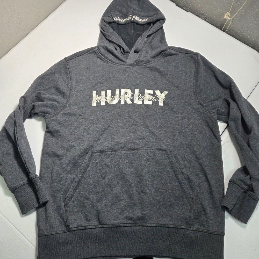 Hurley Welcome To Paradise Hoodie Mens M Charcoal Gray Fleece Surf Sweatshirt